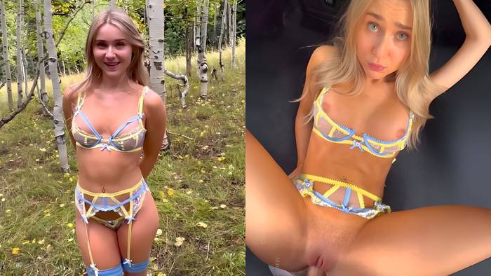 Perfect Blonde Mini Lilly Sucks & Fucks In The Woods